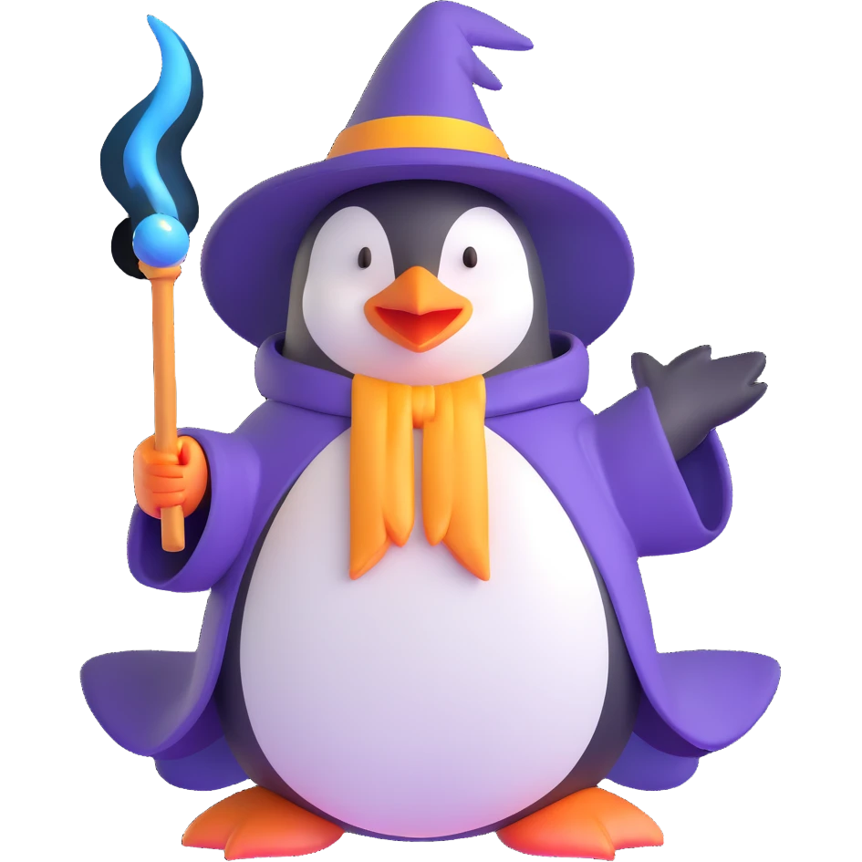 penguin wizard casting a spell emoji