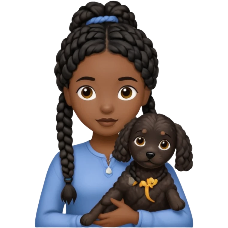 black girl with black braids and she’s holding a black cockapoo dog emoji