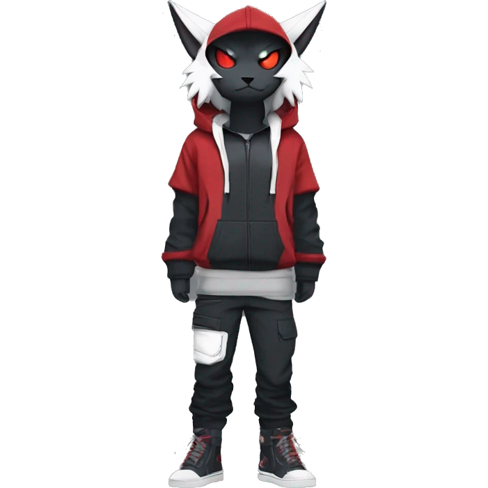 Dark Anthro Cool Litten-Absol-Zangoose-Pokémon Punk Techwear Hoodie Cargo Collar Full Body emoji