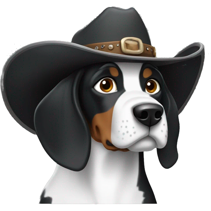Black and white coonhound wearing a cowboy hat  emoji