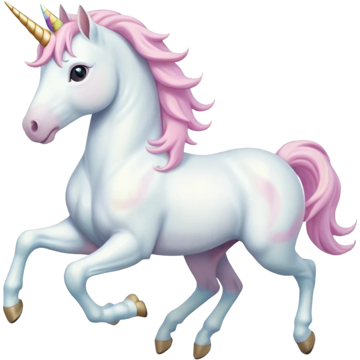 Fullbody realistic four-legged White unicorn with pastel color mane galloping emoji