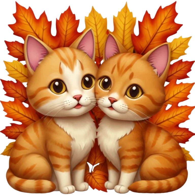 Brown cat kisses cat on autumn  emoji