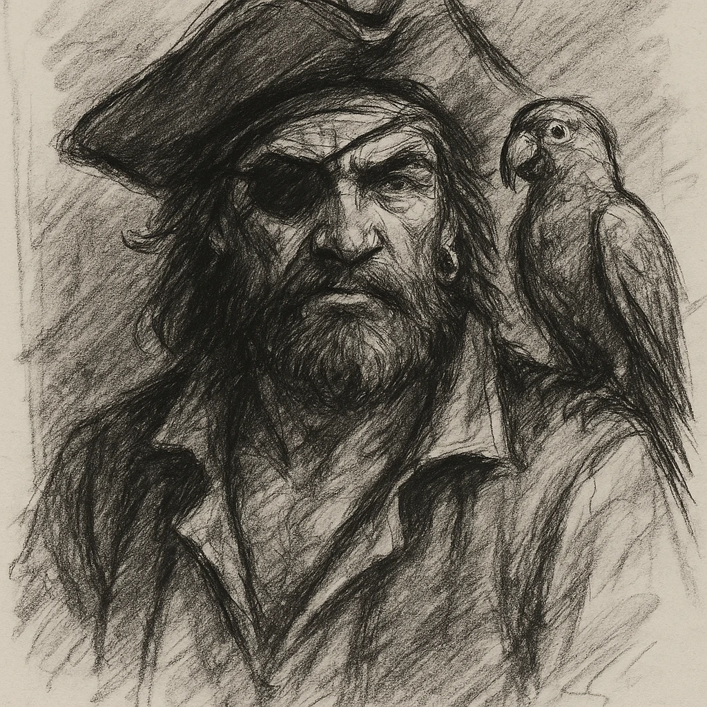 pirate with eye patch and parrot emoji