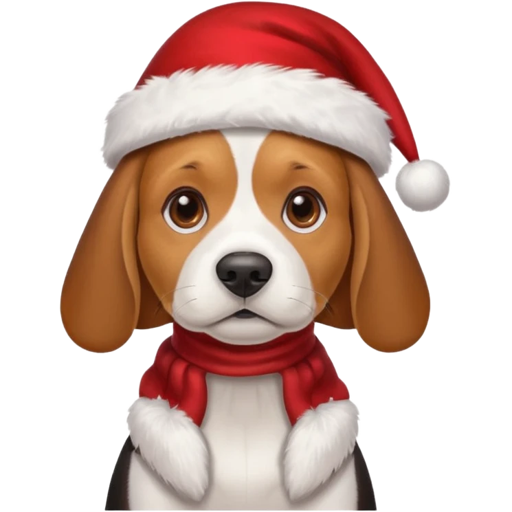 Beagle dog with a Christmas hat emoji