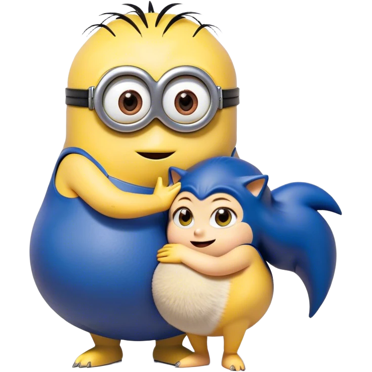 Pregnant minion from dreamworks lovingly leaning into Sonic the Hedgehog emoji