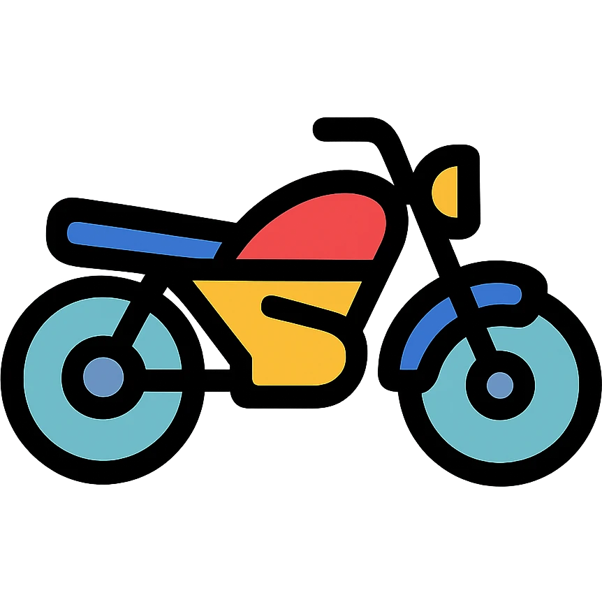 Motorcycle icon with simple shapes, side view with visible wheels, handlebars, and seat emoji
