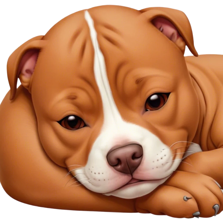 Meme-Worthy Cute Sleeping Red/Fawn Staffordshire Bull Terrier Portrait Emoji, Head resting peacefully with a contented smile, showcasing a delightfully compact build and a luxuriously soft red/fawn Fur with subtle white highlights, eyes shut in a serene nap, Simplified yet hilariously adorable features, highly detailed, glowing with a soft, drowsy light, high shine, relaxed and utterly lovable, stylized with an air of playful laziness, bright and heartwarming, soft glowing outline, capturing the essence of a comically sleepy guardian, so meme-worthy it feels like it could instantly become the next viral sensation of adorable slumber! emoji