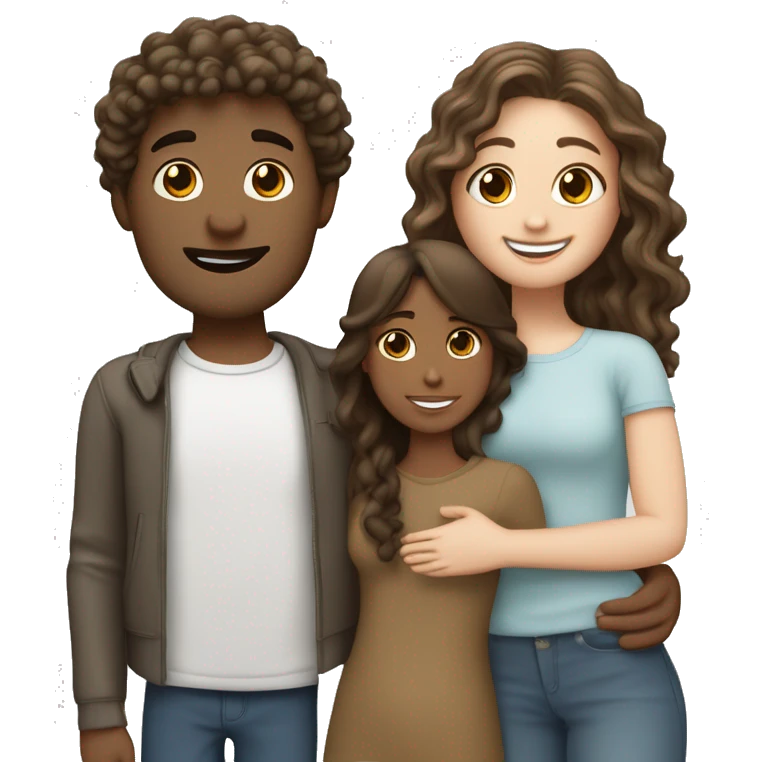 adult, couple female and male both white with brunette hair, hugging each other the guy has curly hair, and the girl has straight wavy hair ￼ ￼ emoji