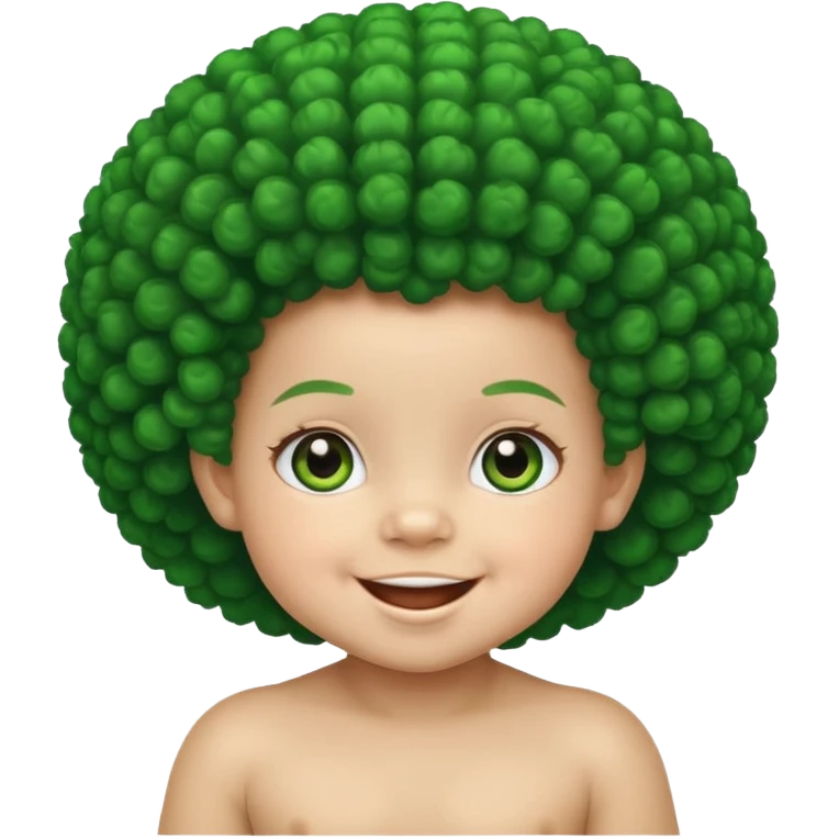 a smiling baby with bright green skin and  a big afro emoji