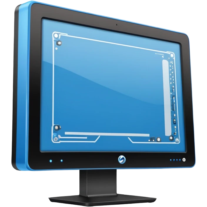 a side profile view of the back of a Black and blue and white PC screen, back facing forward  emoji