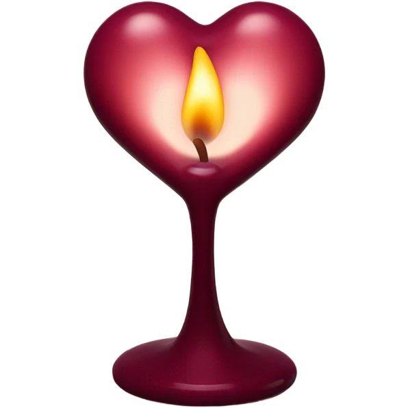 A heart-shaped candle in a burgundy glass holder casting a warm glow
 emoji