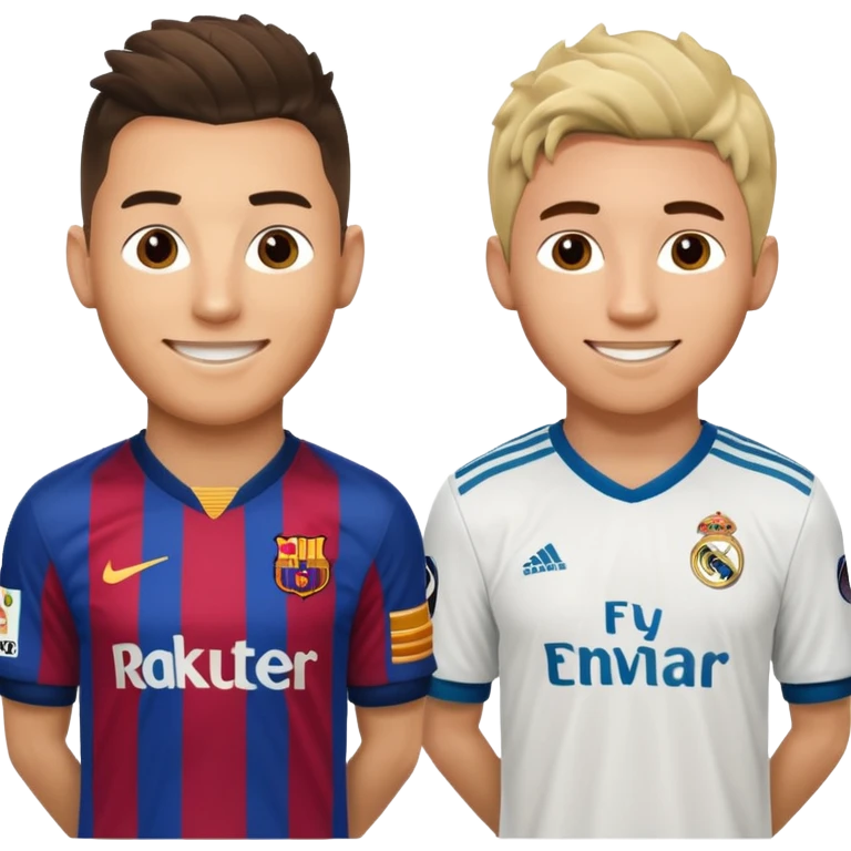 Prime noodle hair ronaldo and prime 2012 messi Smiling in one Photo and make it realistic Ronaldo wearing Number 7 With Madrid and Messi wearing number 10 with barca  emoji
