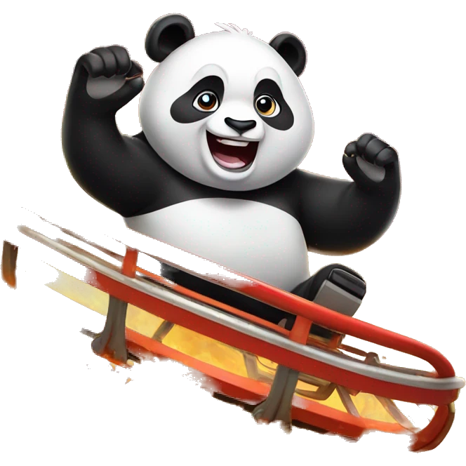 Panda riding roller coaster on fire emoji