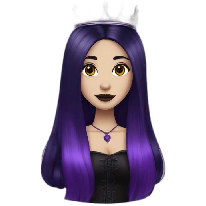 Queen gothic girl long dark black and purple hair emoji