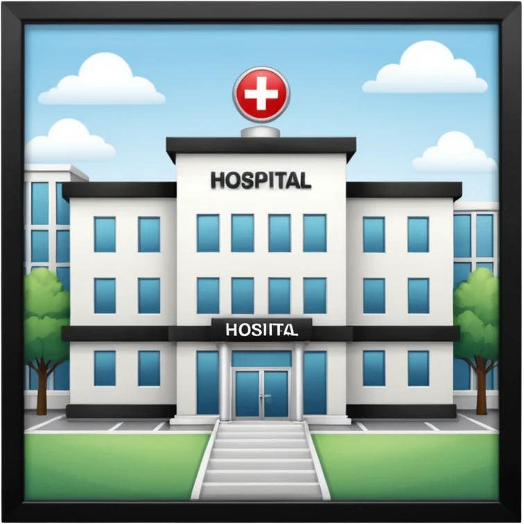 hospital outside, with text hospital emoji