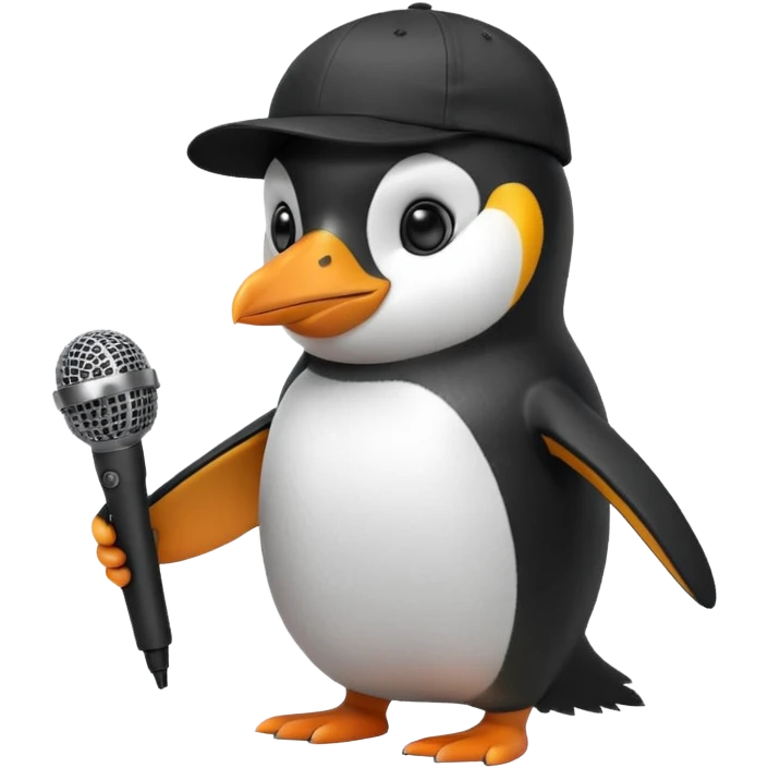 penguin with microphone with cap emoji