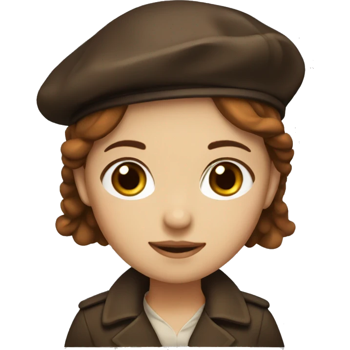 Girl with dark Red Beret, brown hair, brown eyes and a coat. emoji