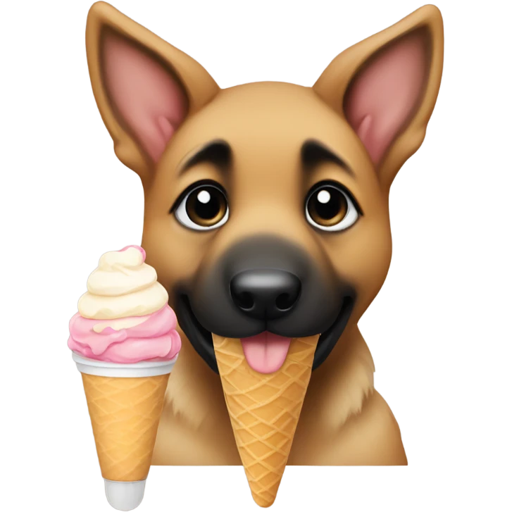 German shepherd puppy eating an ice cream emoji