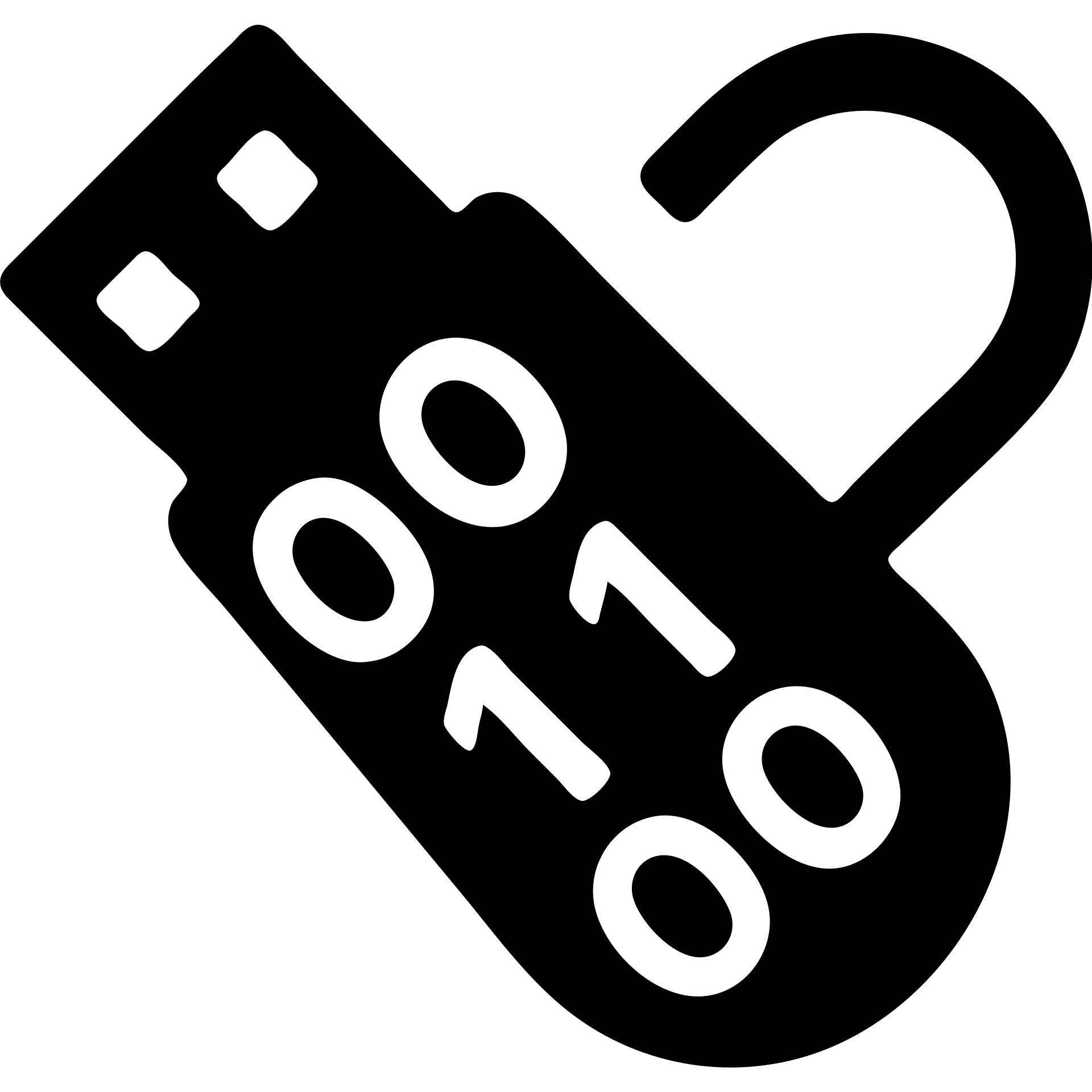 solid icon of a USB drive and broken lock fused as one object, tilted down-left, transparent effect, black and gray, with visible 1s and 0s inside emoji