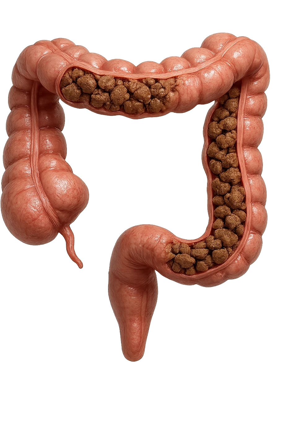 intestino umano anatomico realistico con feci spezzettate iperrealistiche nel colon emoji