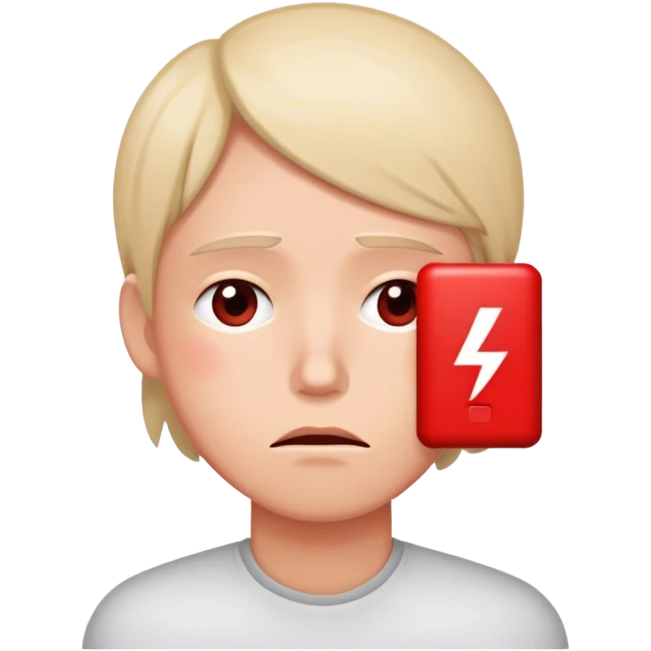 Red Low battery next to a tired person’s face emoji