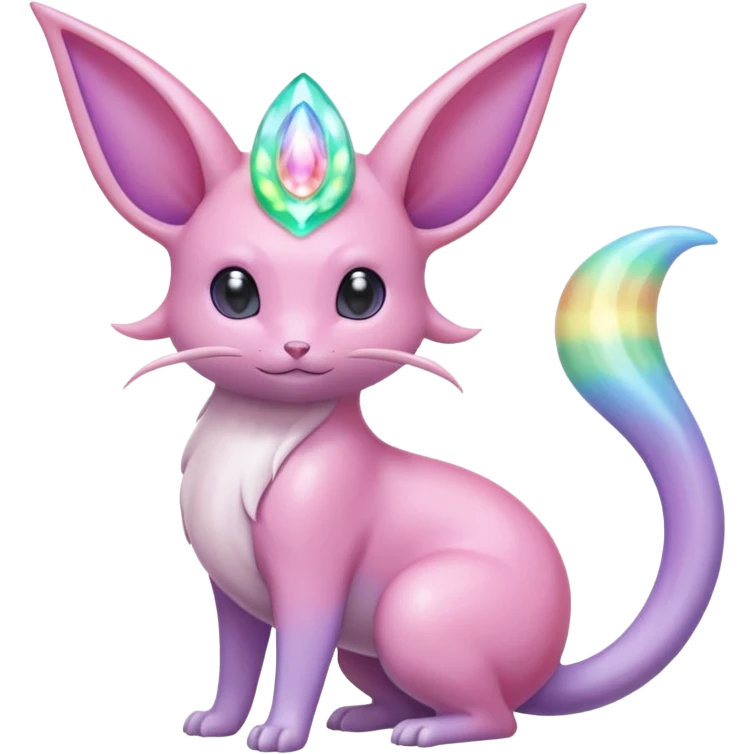 Opal-Pastel Rainbow-Glass Shiny Vapor-Soft Light-Framed Celestial Rattata-Espeon-Milotic-Fakémon-creature (full body) emoji