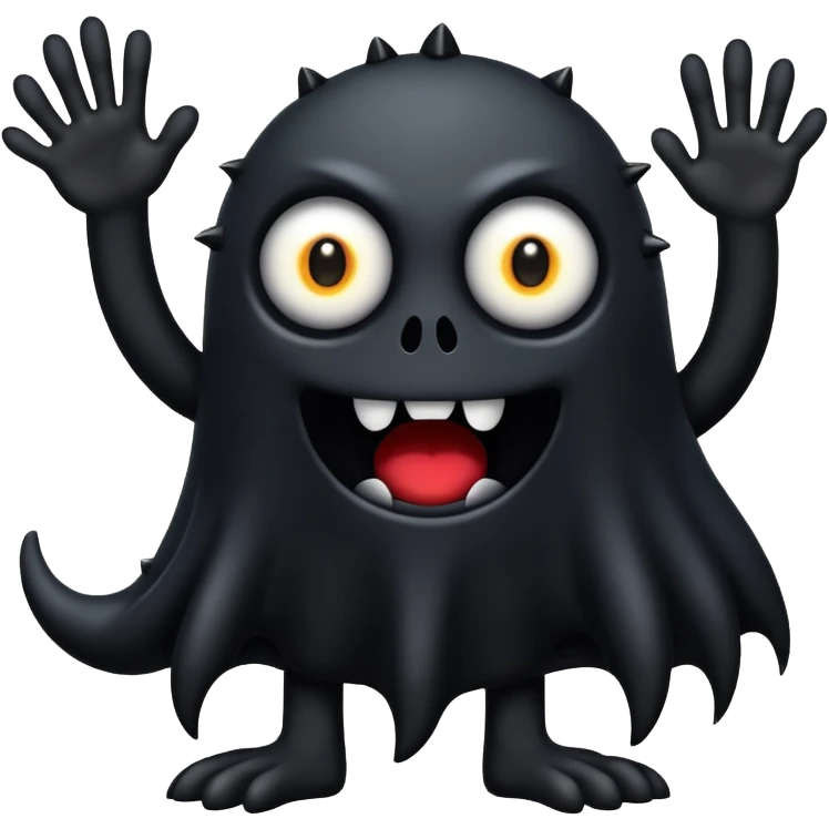 Scary, black monster with feet and arm with white eyes and like a emoji emoji