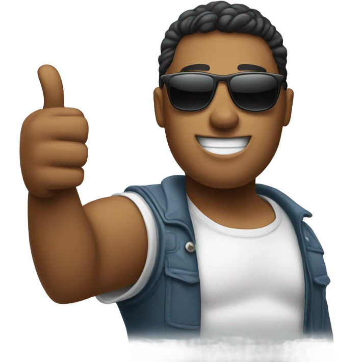 person with sunglasses showing iphone screen with thumbs up emoji