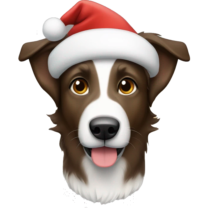 A Austrian shepherd that’s black brown and white and has a Santa hat on emoji
