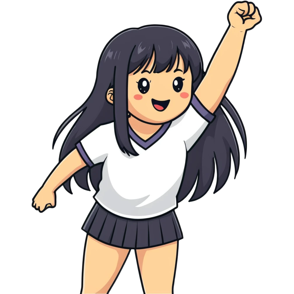 East Asian woman with long black straight hair and bangs cheering for Doosan Bears baseball team emoji