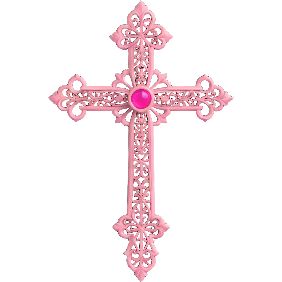 3D gothic cross with ornate filigree, pink accents, dramatic lighting emoji