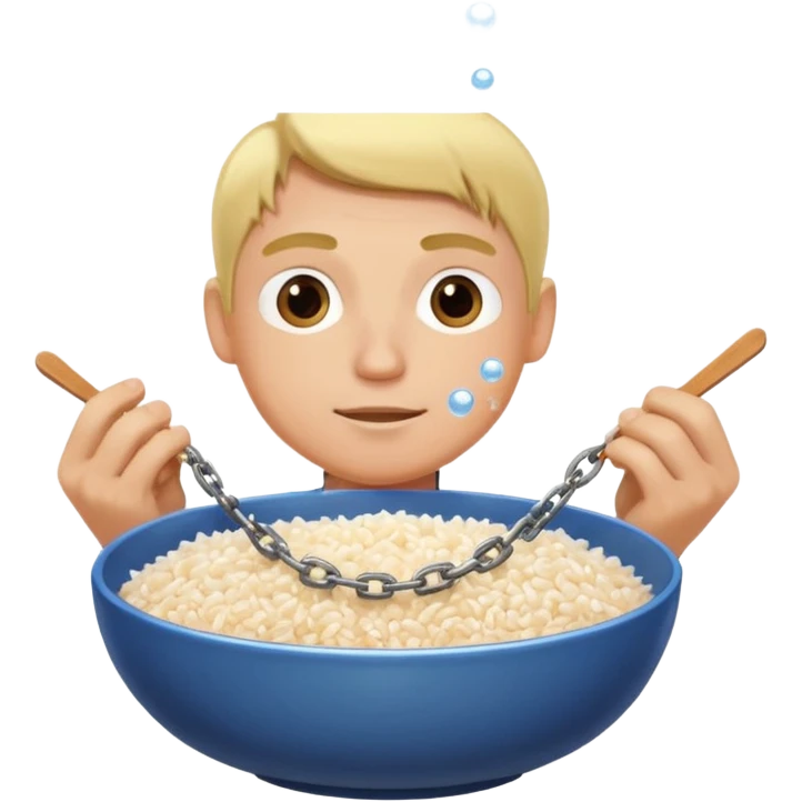 blonde man making a bowl of rice bubbles in chains emoji