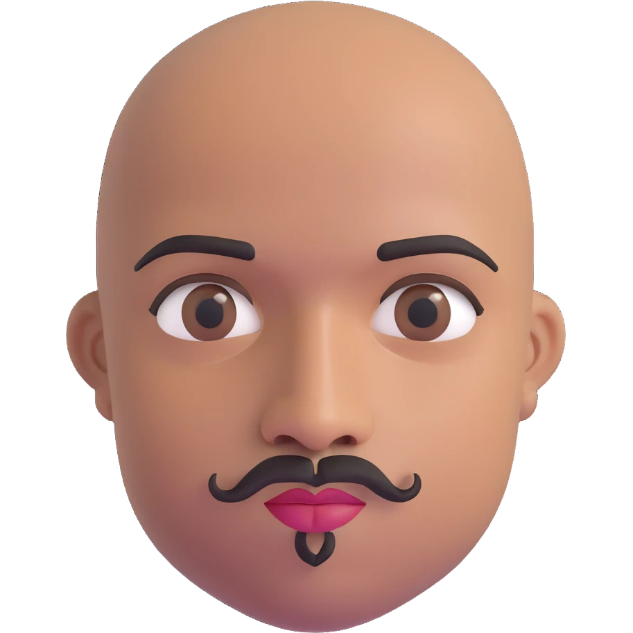 Oxumarê as a 37-year-old bald Black man with smooth oval head, indigenous facial features, mustache with goatee (no hair on sides of face), contour from chin to lips, and a beauty mark on left side below lip, Memoji style emoji