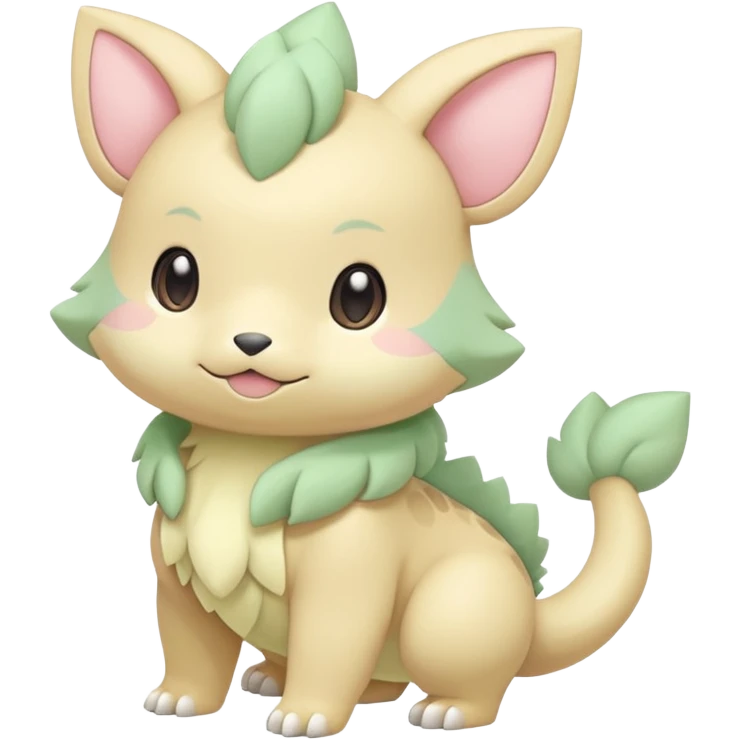 Pastel yellow beige and pastel greens and pinks rosy blushing cute kawaii Inteleon-Pokémon-Amaura-fusion (full body) emoji