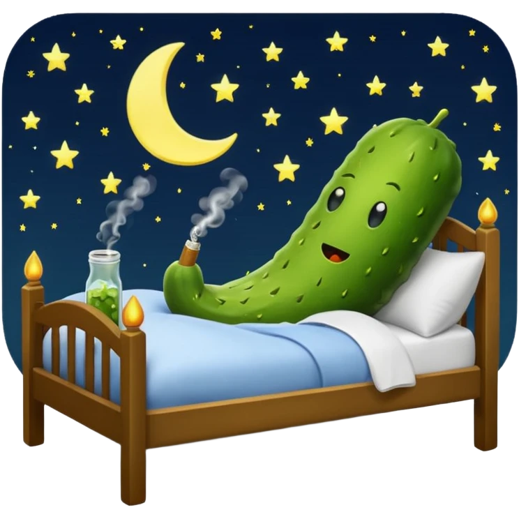 Pickle smoking in bed under night sky  emoji