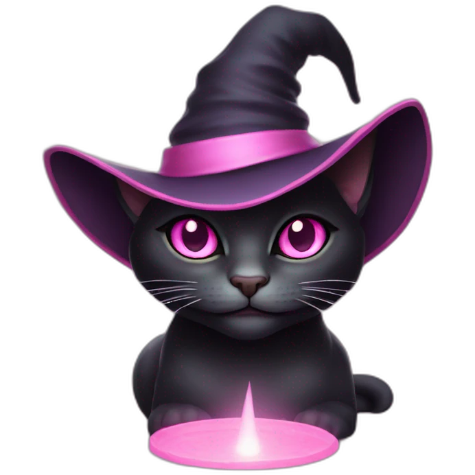 black witchcat with pink eyes and light pink hat emoji