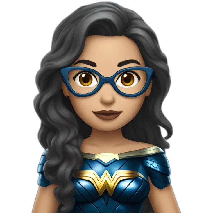 girl with long hair with white skin wearing glasses and dressed as wonder woman emoji