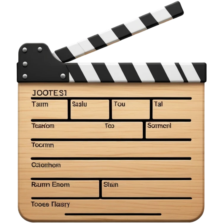 Movie clapperboard with black and white stripes at the top, iOS emoji style, clean minimal design emoji