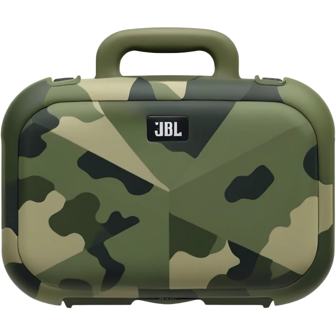 Extremely minimalist JBL Clip 4, basic geometric shape with just 2-3 green camouflage spots, iOS emoji style emoji