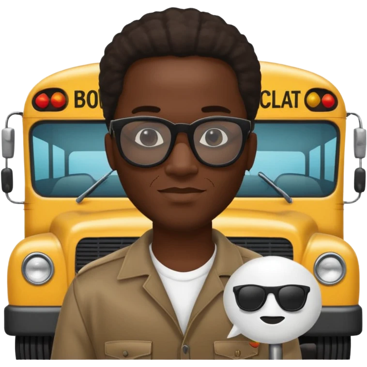 a school bus with a jamaican man saying bomboclat ("BOMBOCLAT' in speech bubble in front of the man) THE SPEECH BUBBLE MUST SAY BOMBOCLAT emoji