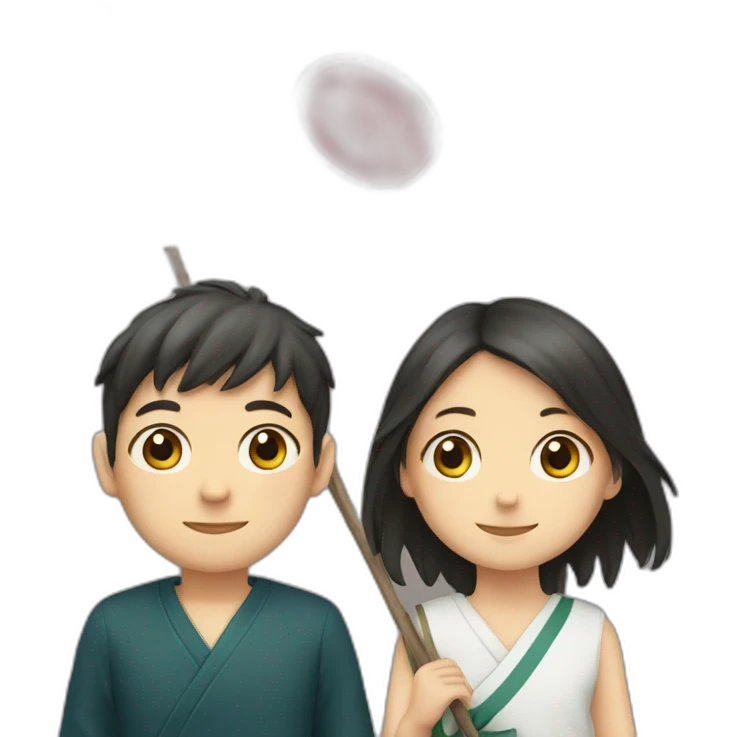 boy and girl holding Japanese flag emoji