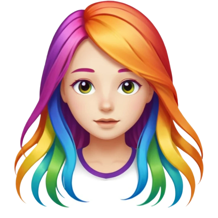 Girl with rainbow long hair — bright gradient strands flowing emoji