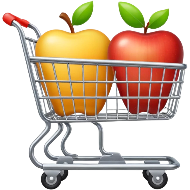 empty shopping cart, cute, rounded, minimal details, apple emoji style emoji