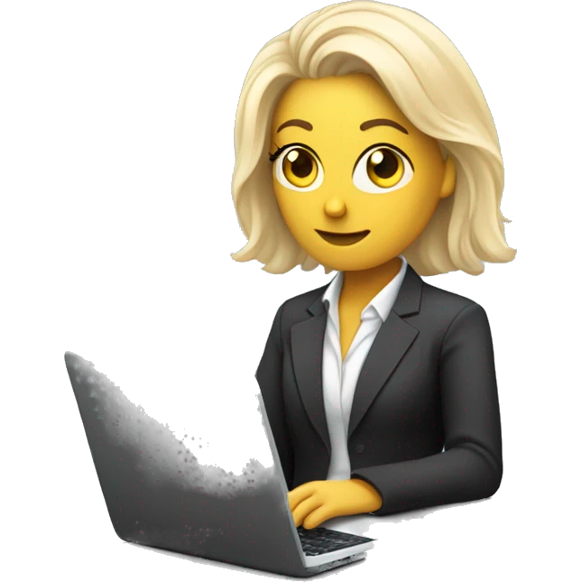 White Woman with Laptop busy with coding for Office Work by thinking future me nice hair suit  emoji