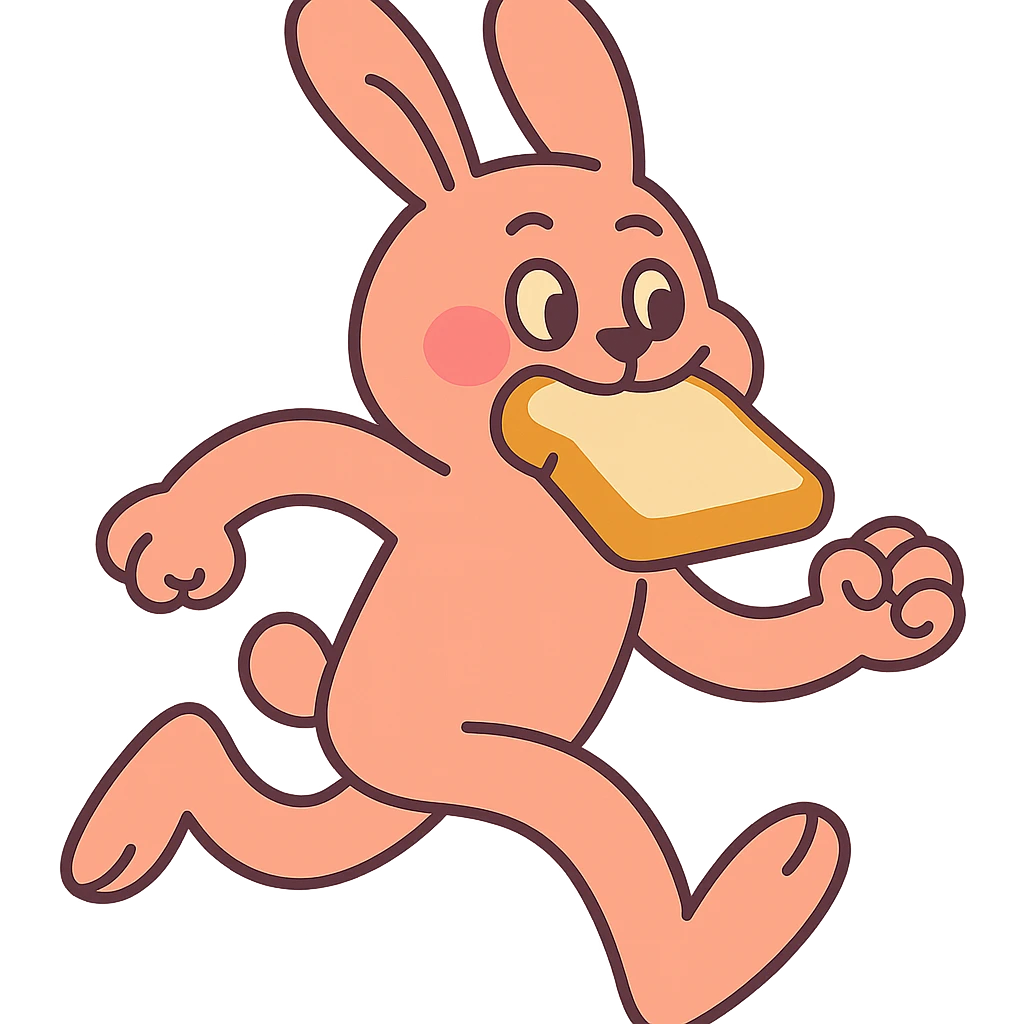 full-body peach bunny running with toast in mouth in pastel-toon style emoji