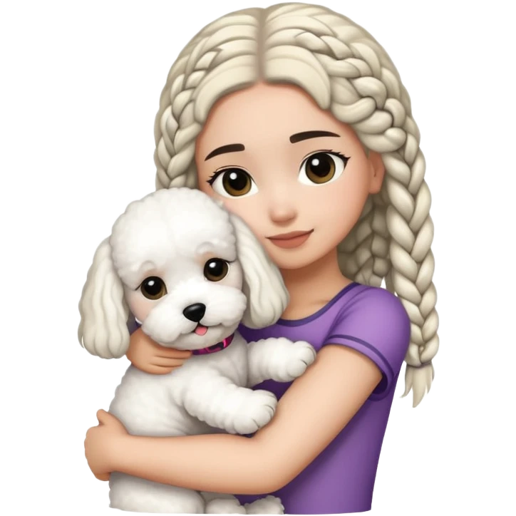 A girl with the black braids has straight hair ,hugging one Bichon frise emoji