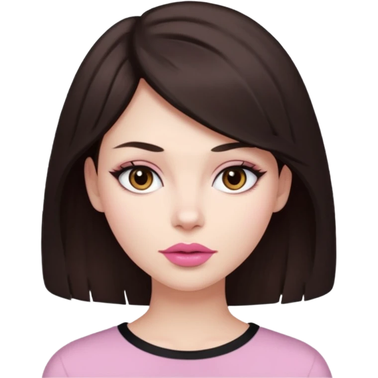 my hair is dark brown almost black, reaching my underarm. the haircut is wolfcut, pretty lasher hut not thick. slightly pink lips. emoji
