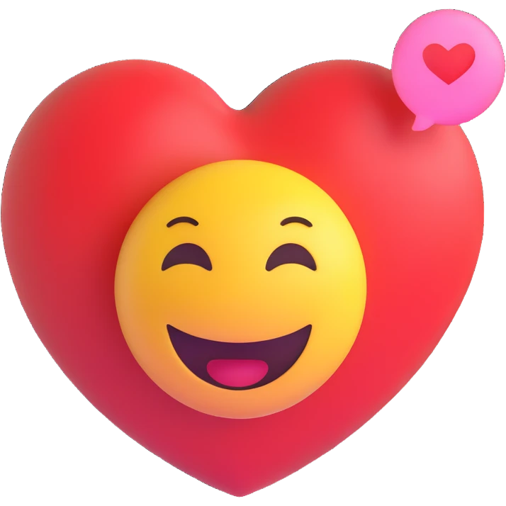 3D smiley emoji, round shape, in love, love thought bubble, smiling face, no body emoji
