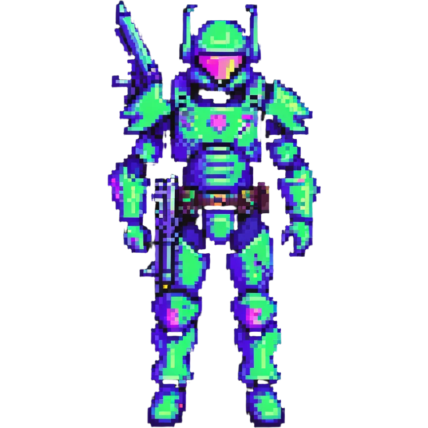 cyberpunk warrior in neon armor holding a retro shotgun emoji