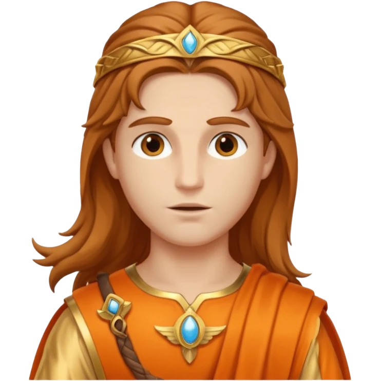 Mercury, Message God from Rome Mythology with long light brown hair , orange and gold outfit, emoji